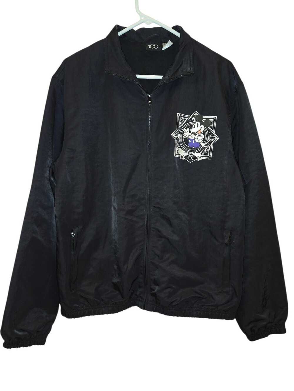 DISNEY 100TH ANNIVERSARY MICKEY & FRIENDS PLATINUM BLACK WINDBREAKER JACKET.SZ M
